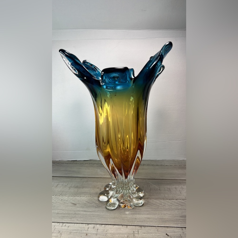 Mid Century Murano Sommerso Art Glass Vase - Rare Vintage